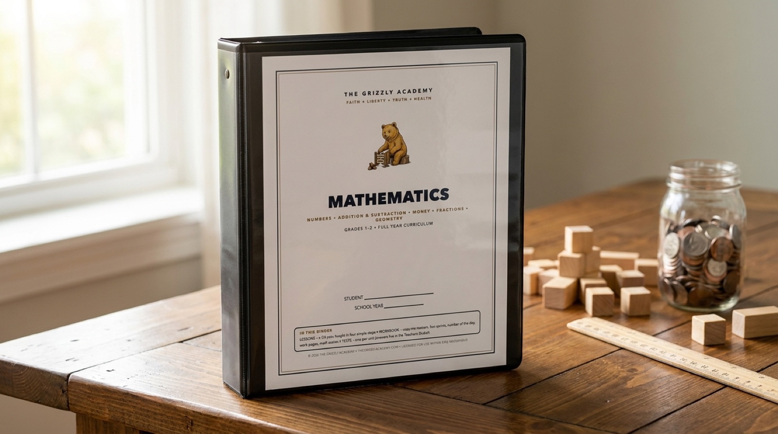 Mathematics homeschool binder with bear cub cover