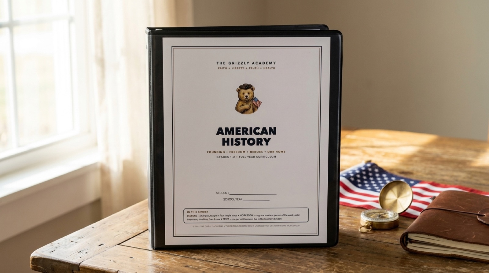 American History homeschool binder with bear cub cover