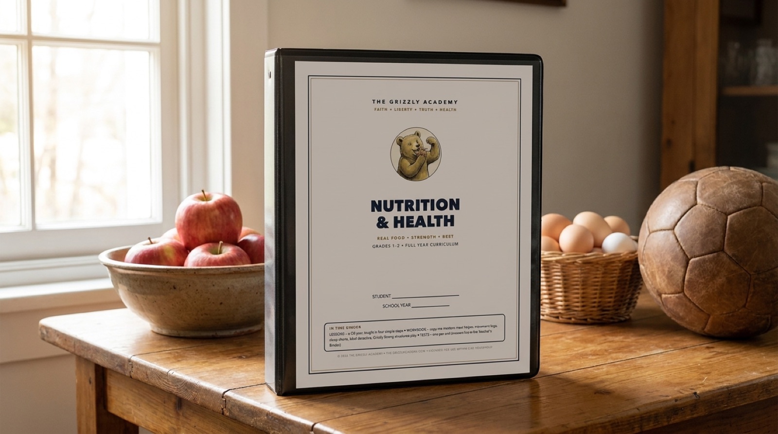 Nutrition and Health homeschool binder with bear cub cover